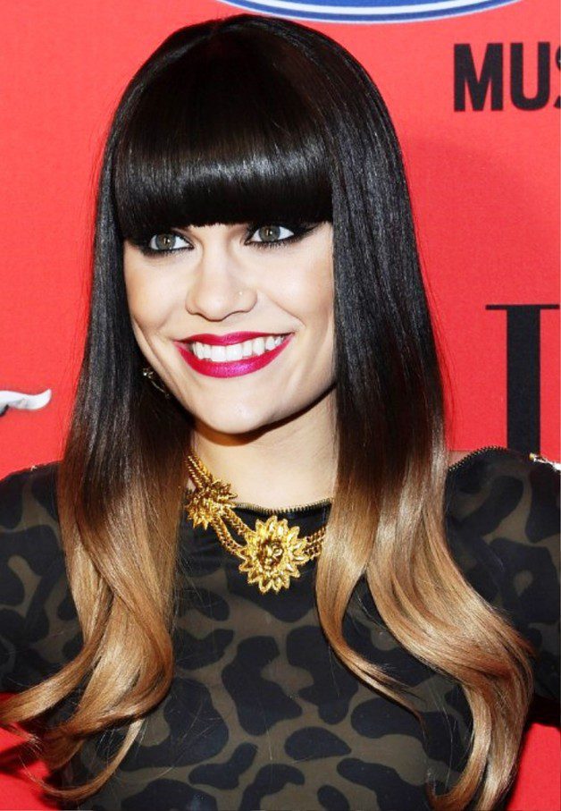 Long Sleek Ombre Hairstyle With Blunt Bangs Detail: