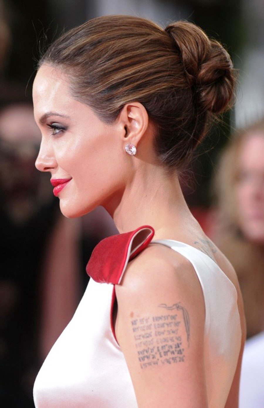 Angelina Jolie Sllek Bobby Pinned Updo For Long Hair