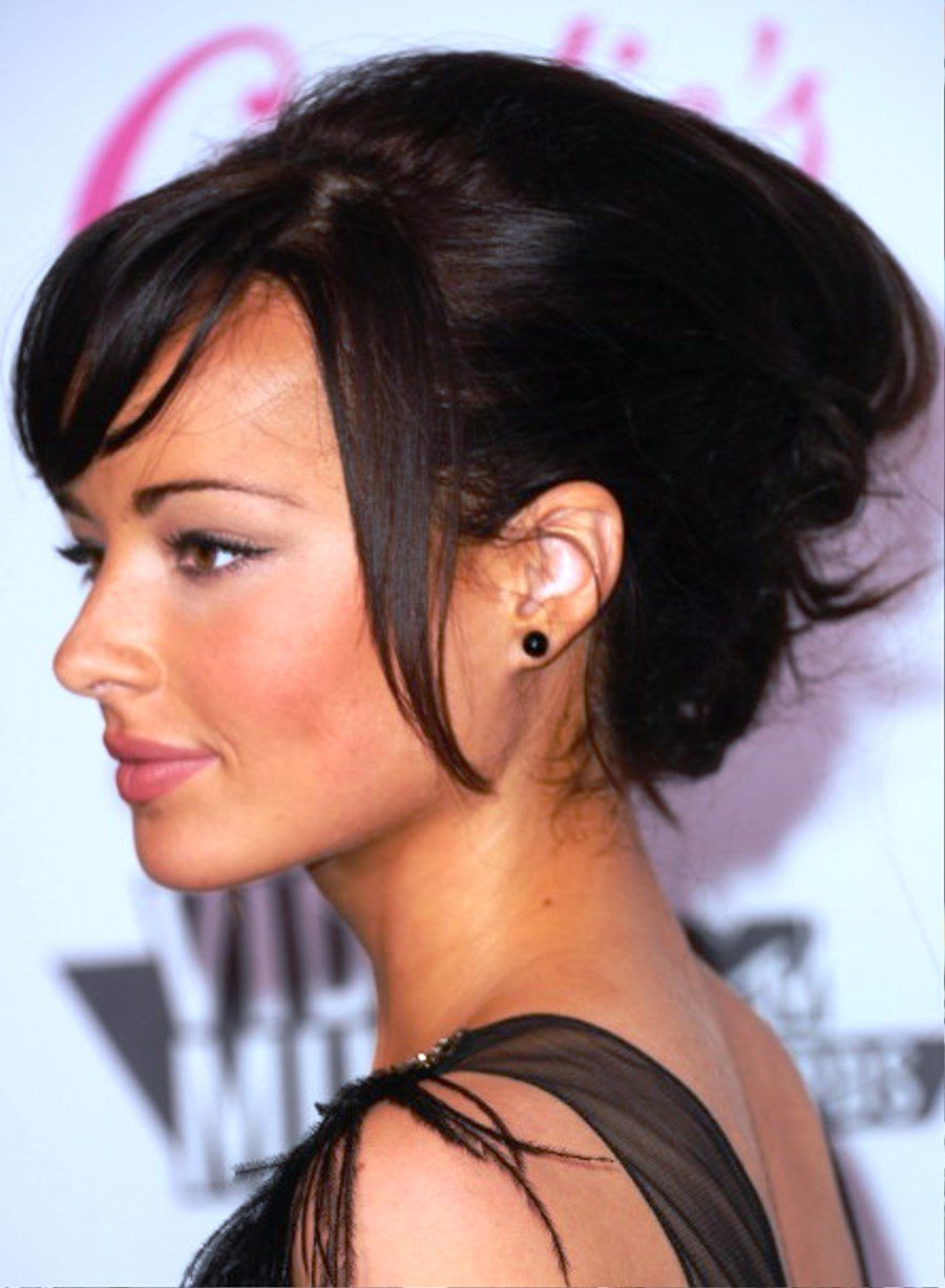 Ashley Rickards Messy Updo Hairstyle With Side Bangs