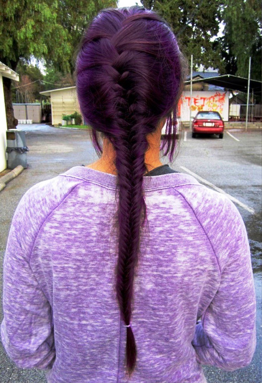 Back View Of French Fishtail Braid Purple Hair