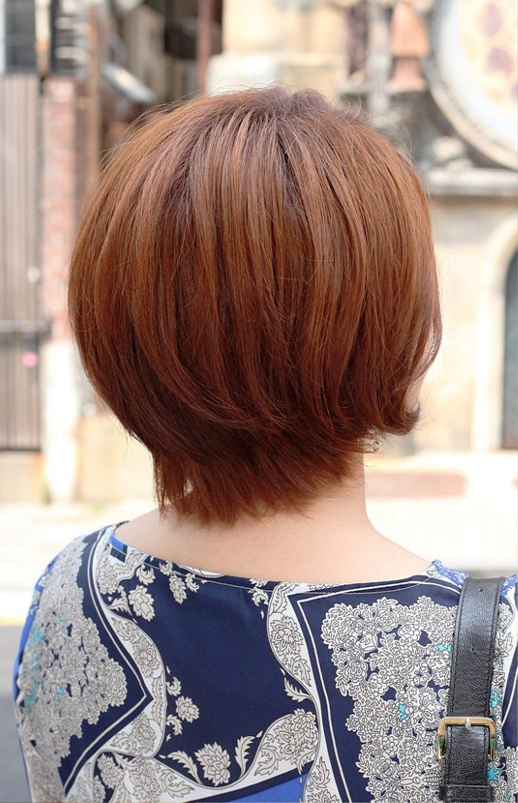 Back View Of Short Auburn Bob Hairstyle