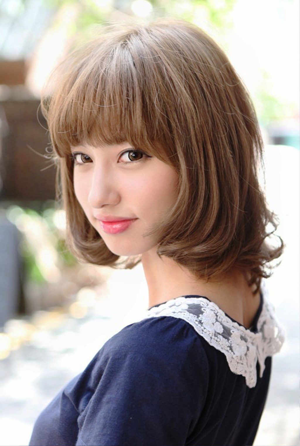 Cute Japanese Bob Hairstyle With Blunt Bangs