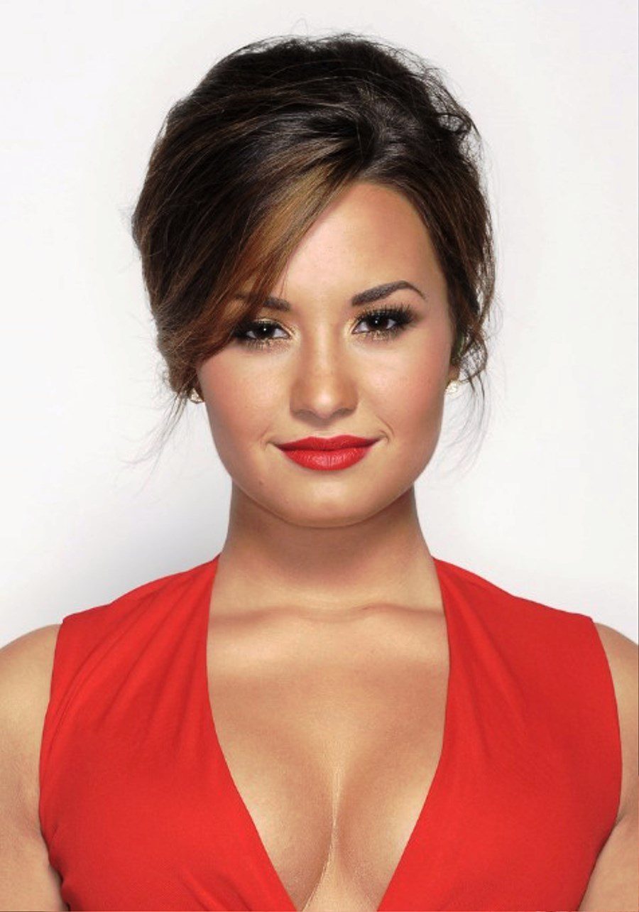 Demi Lovato Casual French Twist With Side Swept Bangs