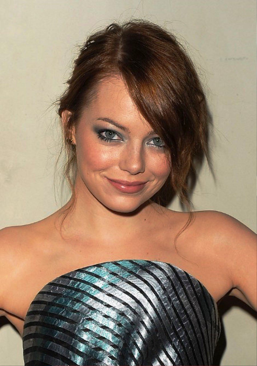 Emma Stone Messy Updo With Side Swept Bangs
