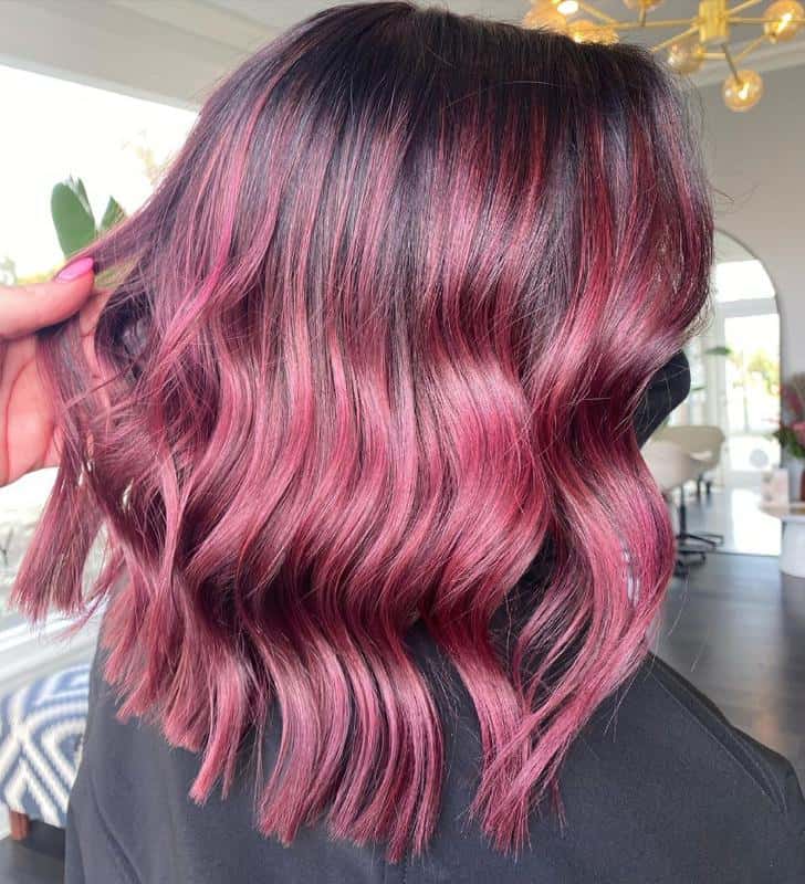 Fun and Outgoing Magenta Red on Medium Hair