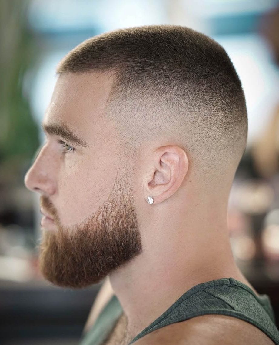 High Fade Crew Cut with Full Beard