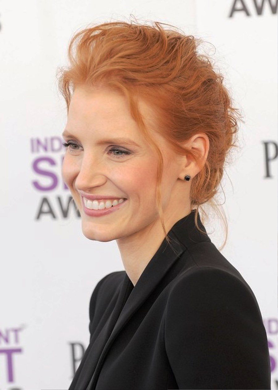 Jessica Chastain Red Casual Loose Bun Updo