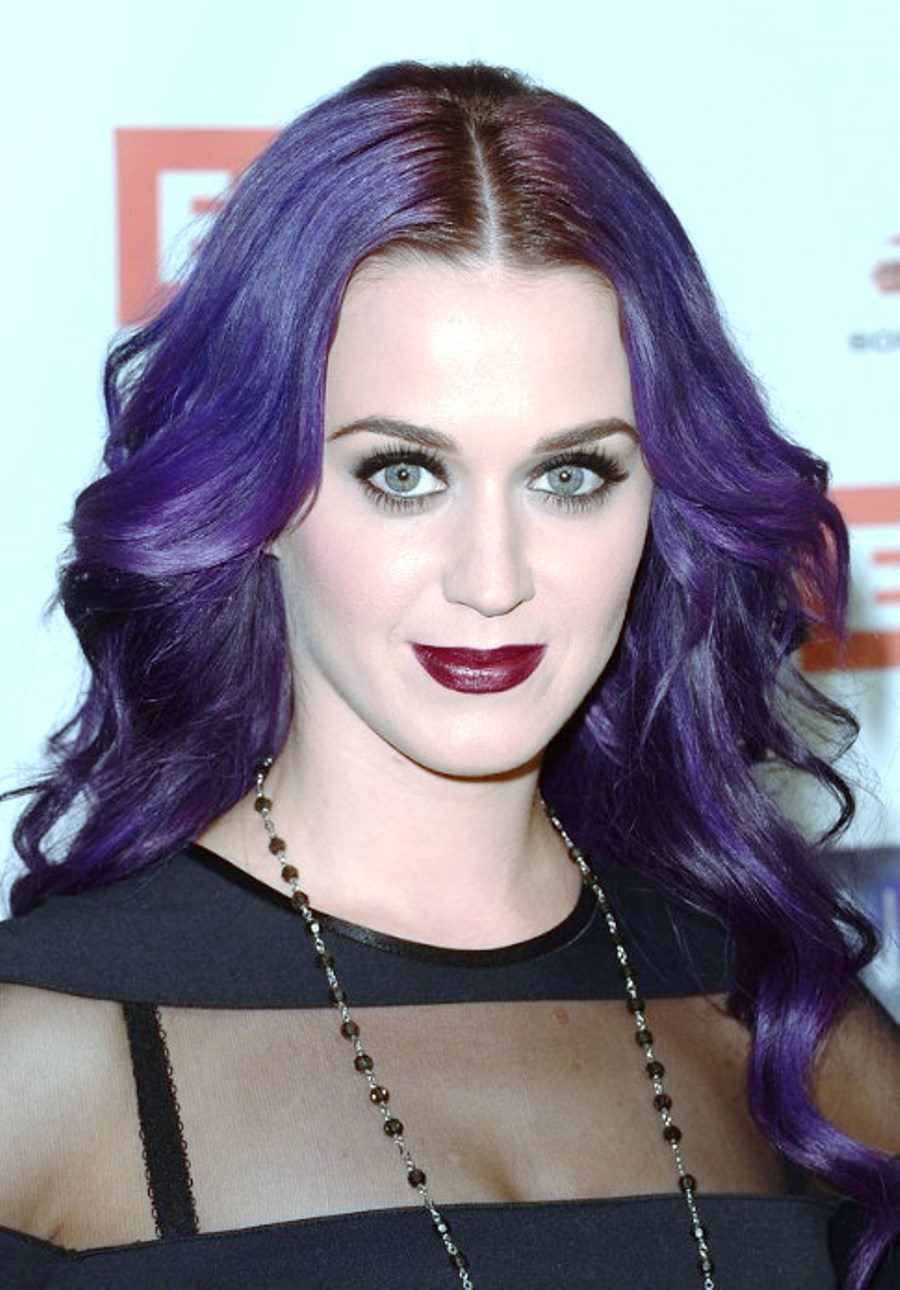 Katy Perry Long Wavy Purple Hairstyle