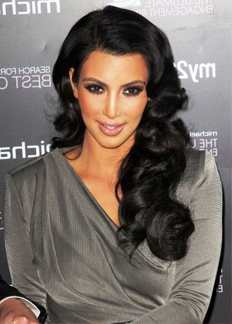 Kim Kardashian Long Black Retro Hairstyle