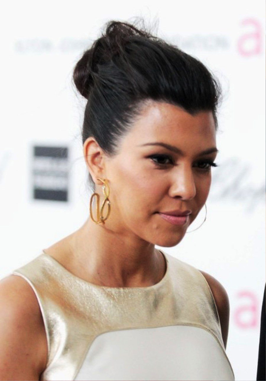 Kourtney Kardashian Casual Loose Bun Updo Hair Style