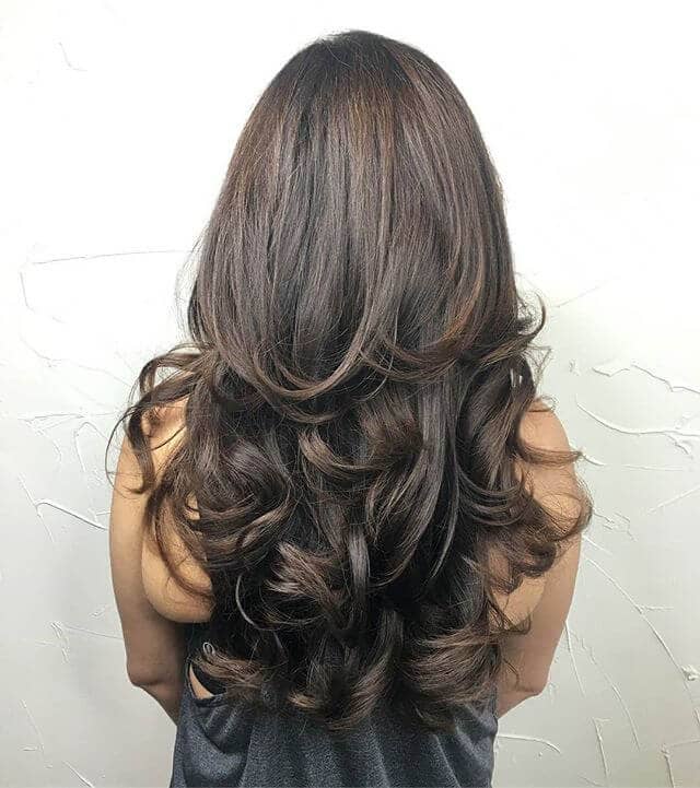 Layered Brunette Hair with Curled Ends