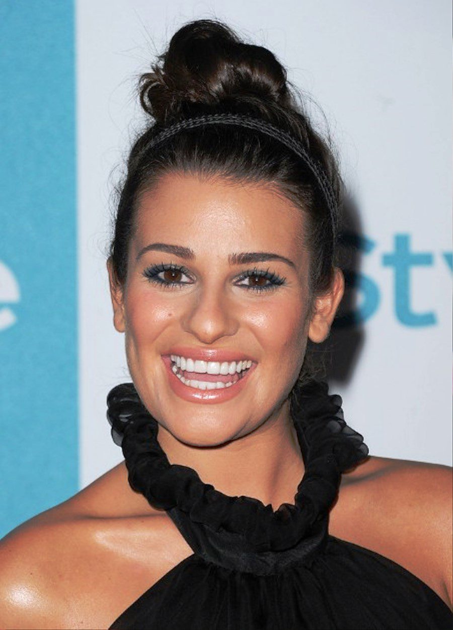 Lea Michele Casual Messy Updo With Headband