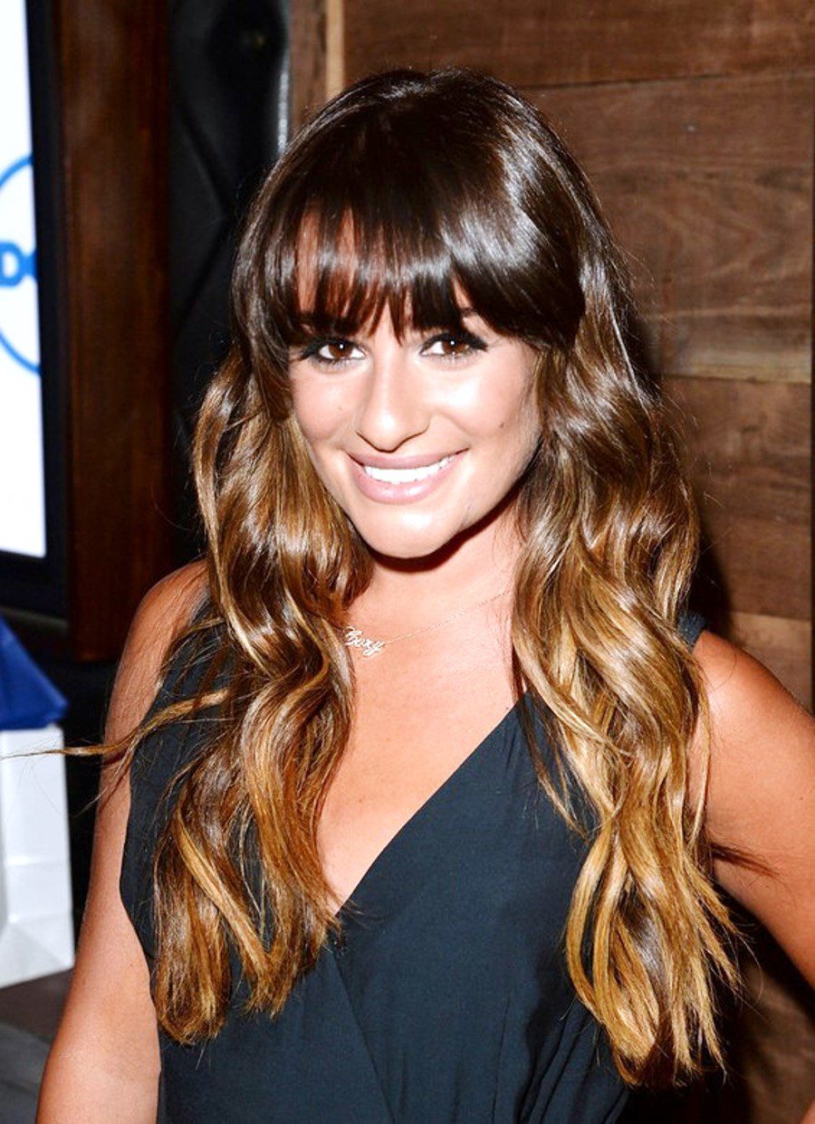 Lea Michele Long Brown Wavy Hairstyle With Bangs