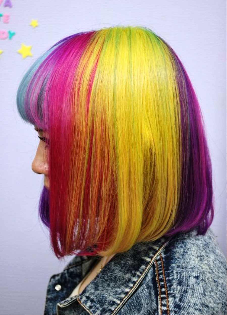 Left Side View Of Asian Short Rainbow Bob Hairstyle