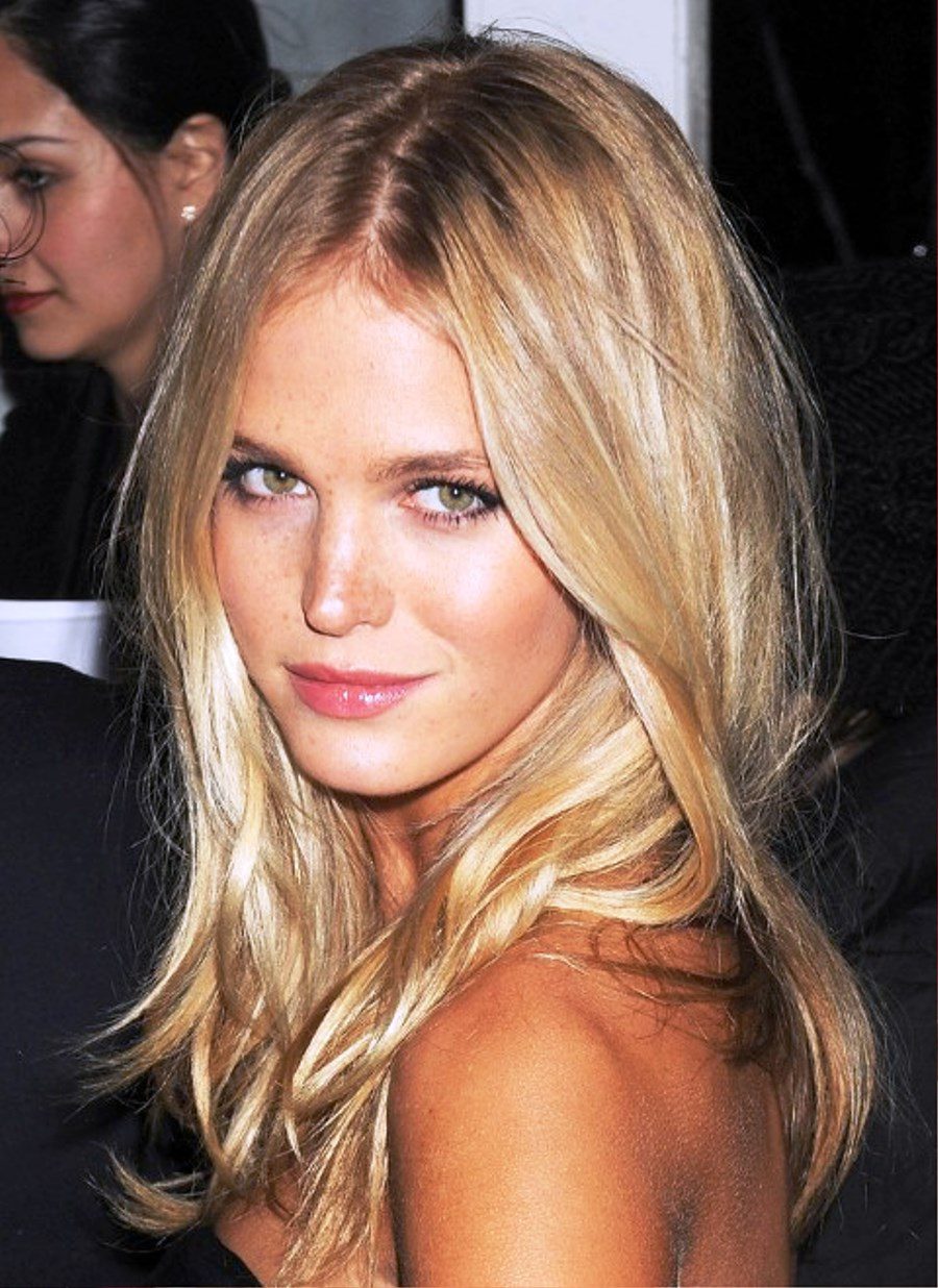 Long Blonde Center Part Hairstyle
