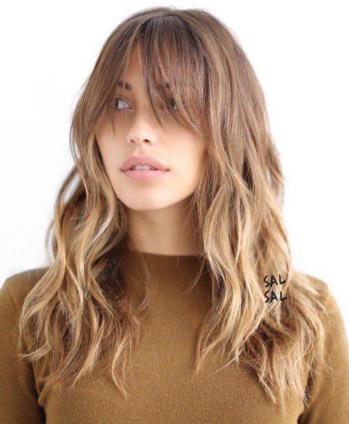 Long Layered Waves and Cute Bangs