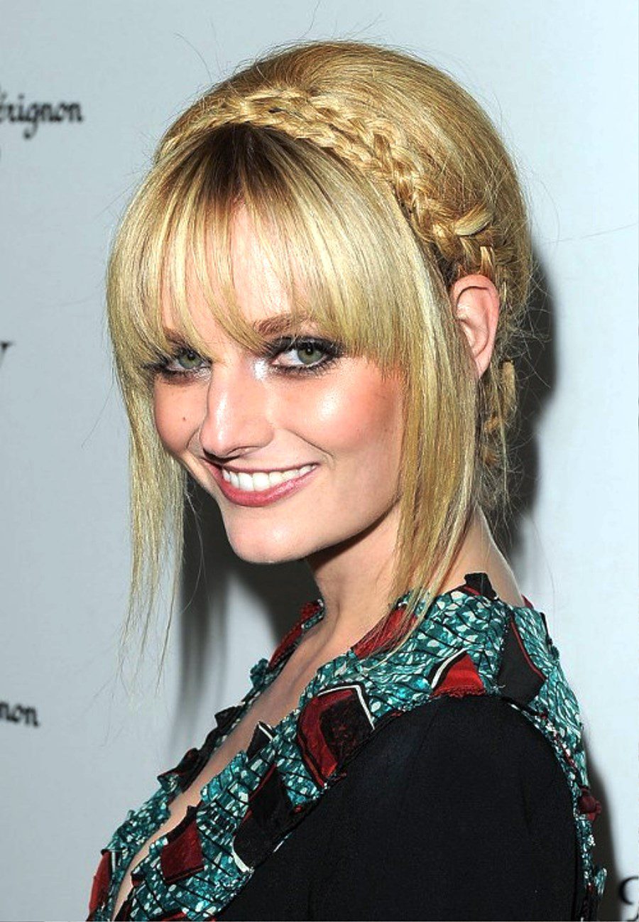 Lydia Hearst Cute Polished Braided Updo With Bangs