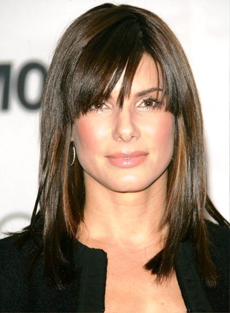 Medium Straight Hairstyle With Side Swept Bangs