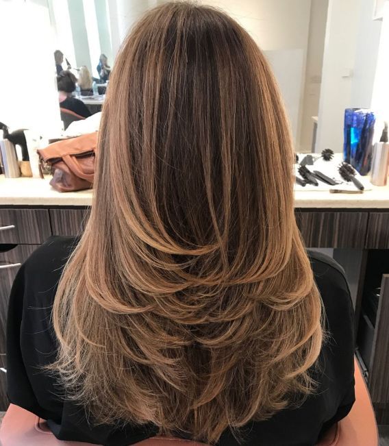 Mid-Back Brown U-Cut with Swoopy Layers