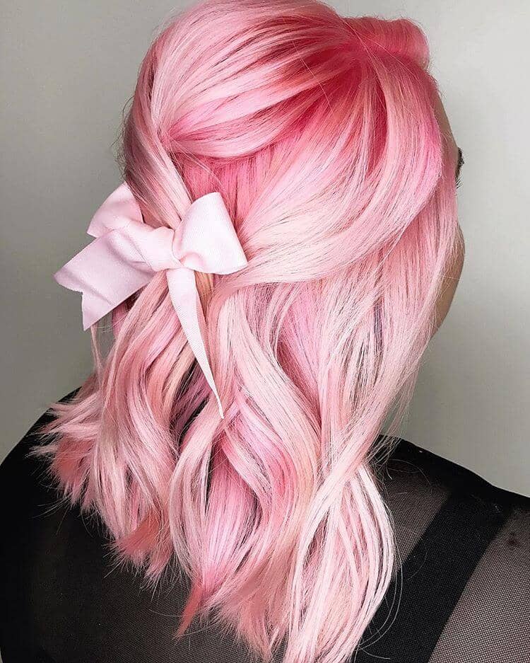 Mid-Length Effortless Pink Petal Half Updo