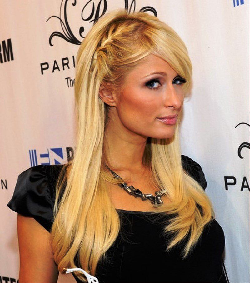 Paris Hilton Cute Braided Hairsyle With Side Bangs
