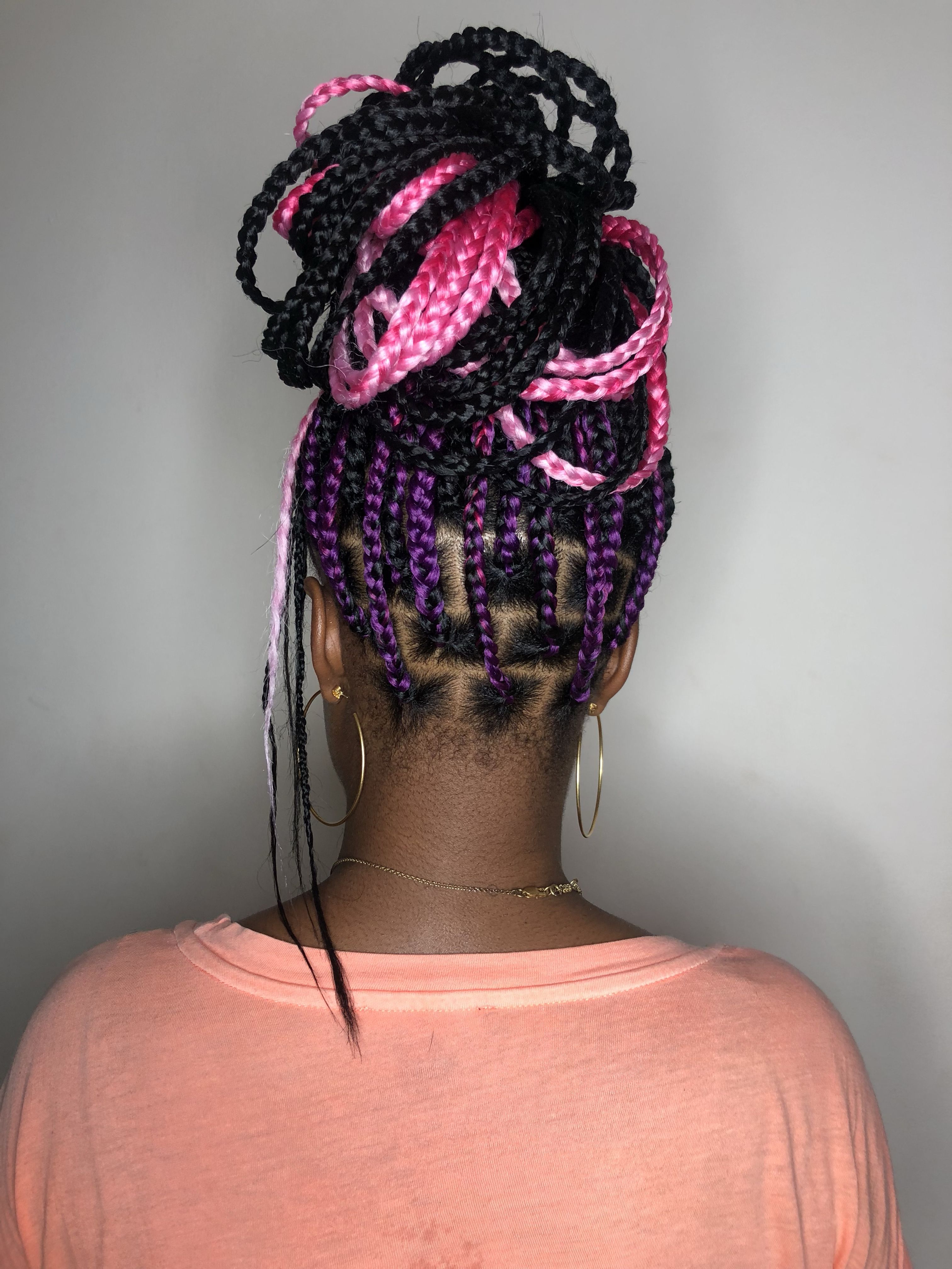 Pink and Black Knotless Braids