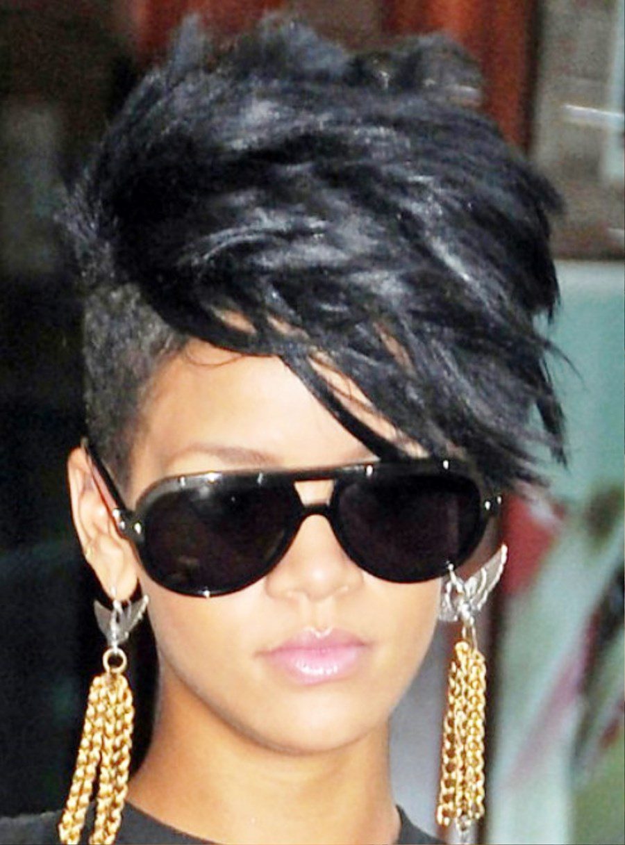 Rihanna Black Fauxhawk Hairstyle