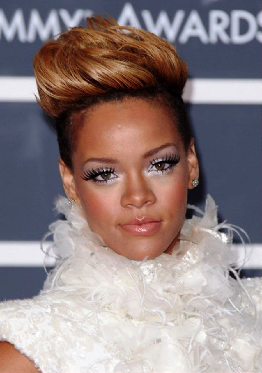 Rihanna Elegant High Quiff Hairstyle