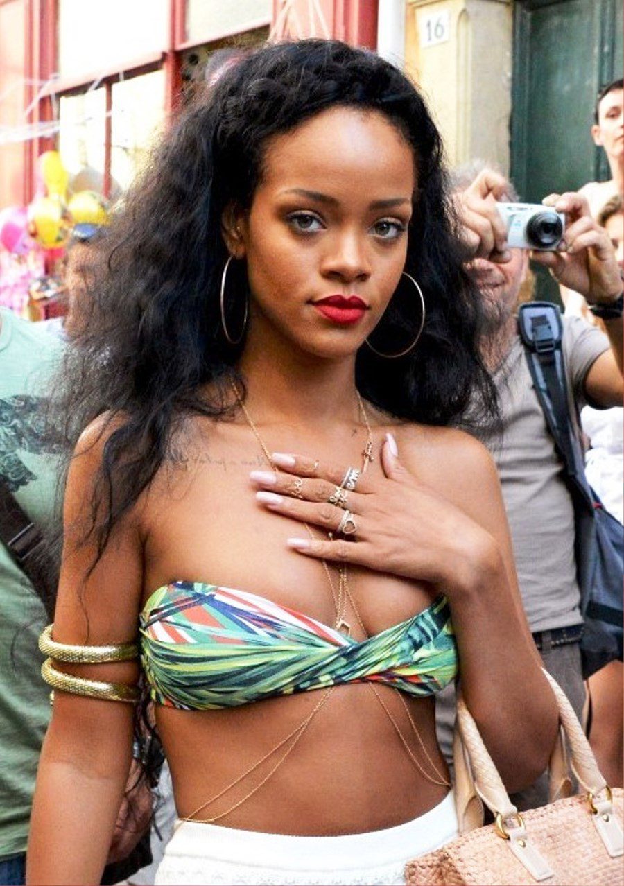Rihanna Long Black Curly Hairstyle 2012