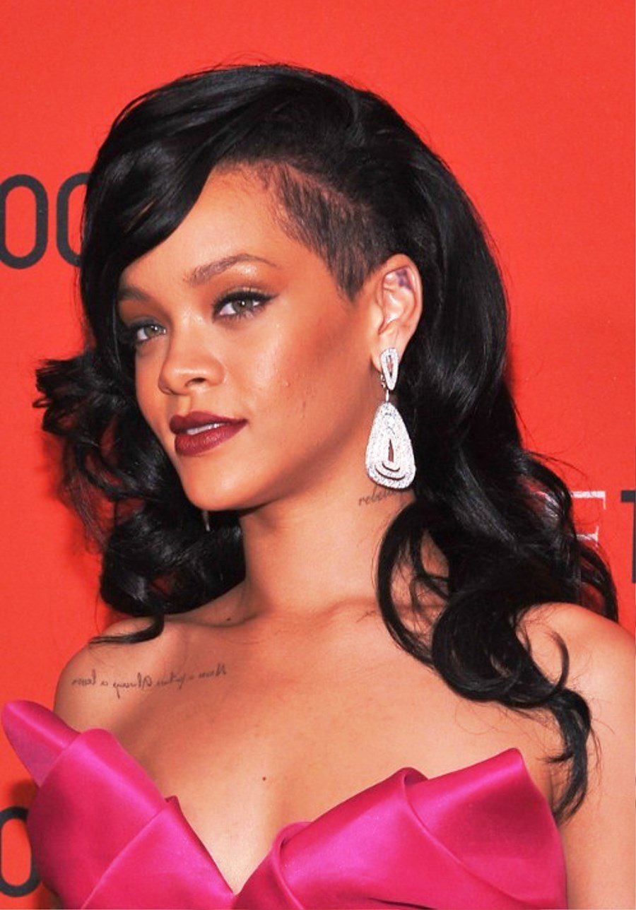 Rihanna Long Black Curly Hairstyle