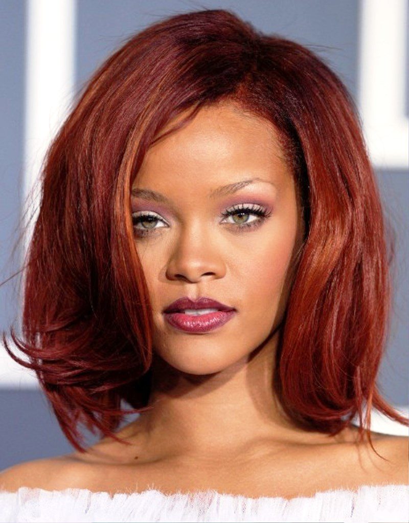 Rihanna Medium Red Bob Hairstyles