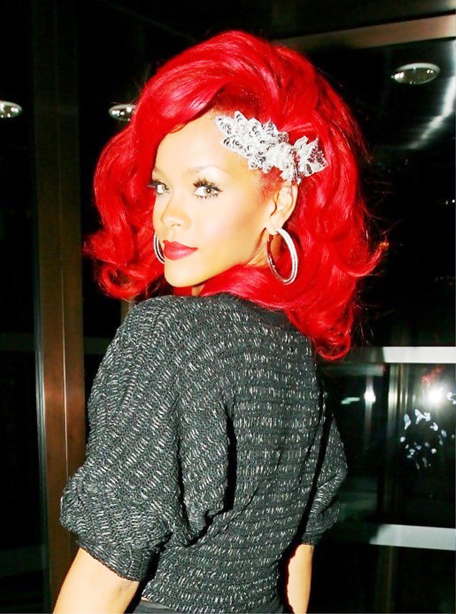 Rihanna Medium Red Hair Style