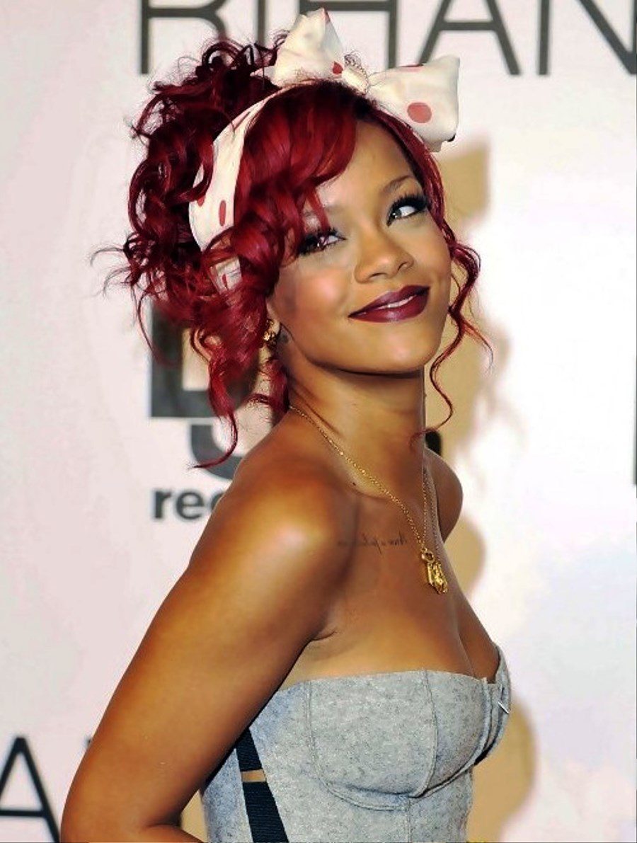 Rihanna Pinned Up Curly Updo Hairstyle