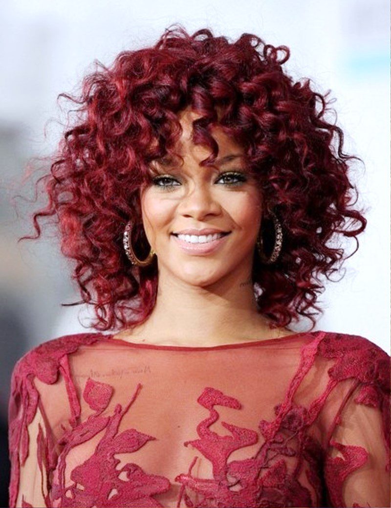 Rihanna Red Curly Hairstyle