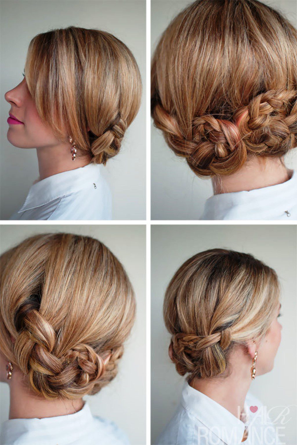Romantic Twisted Braided Updo With Bangs