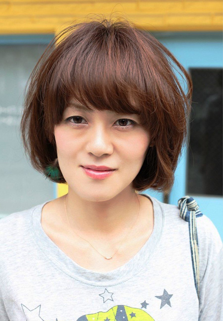 Short Asian Brown Hairstyle With Bangs