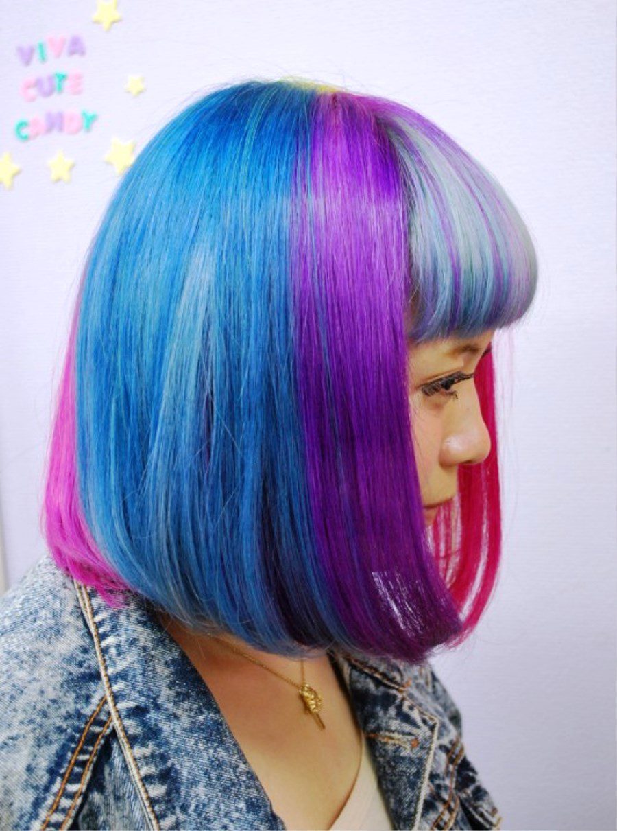 Side View Of Short Rainbow Bob Hairstyle