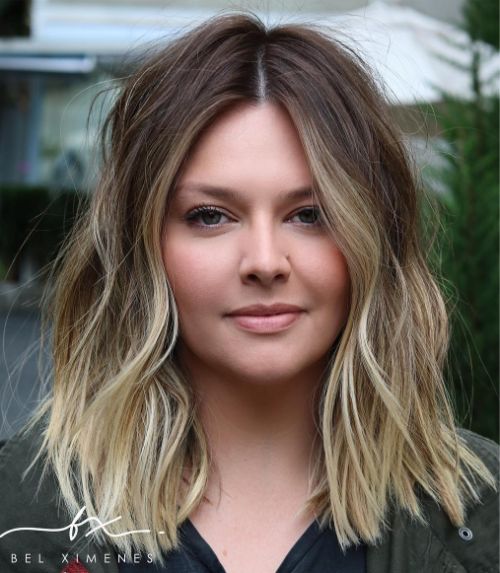 Wavy Textured Lob Haircut Hairstyles for Round Faces
