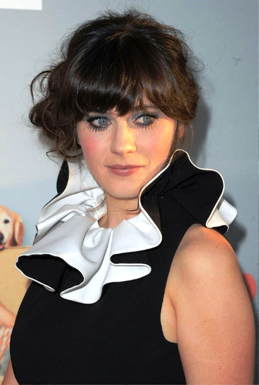 Zooey Deschanel Glamor Messy Updo With Bangs